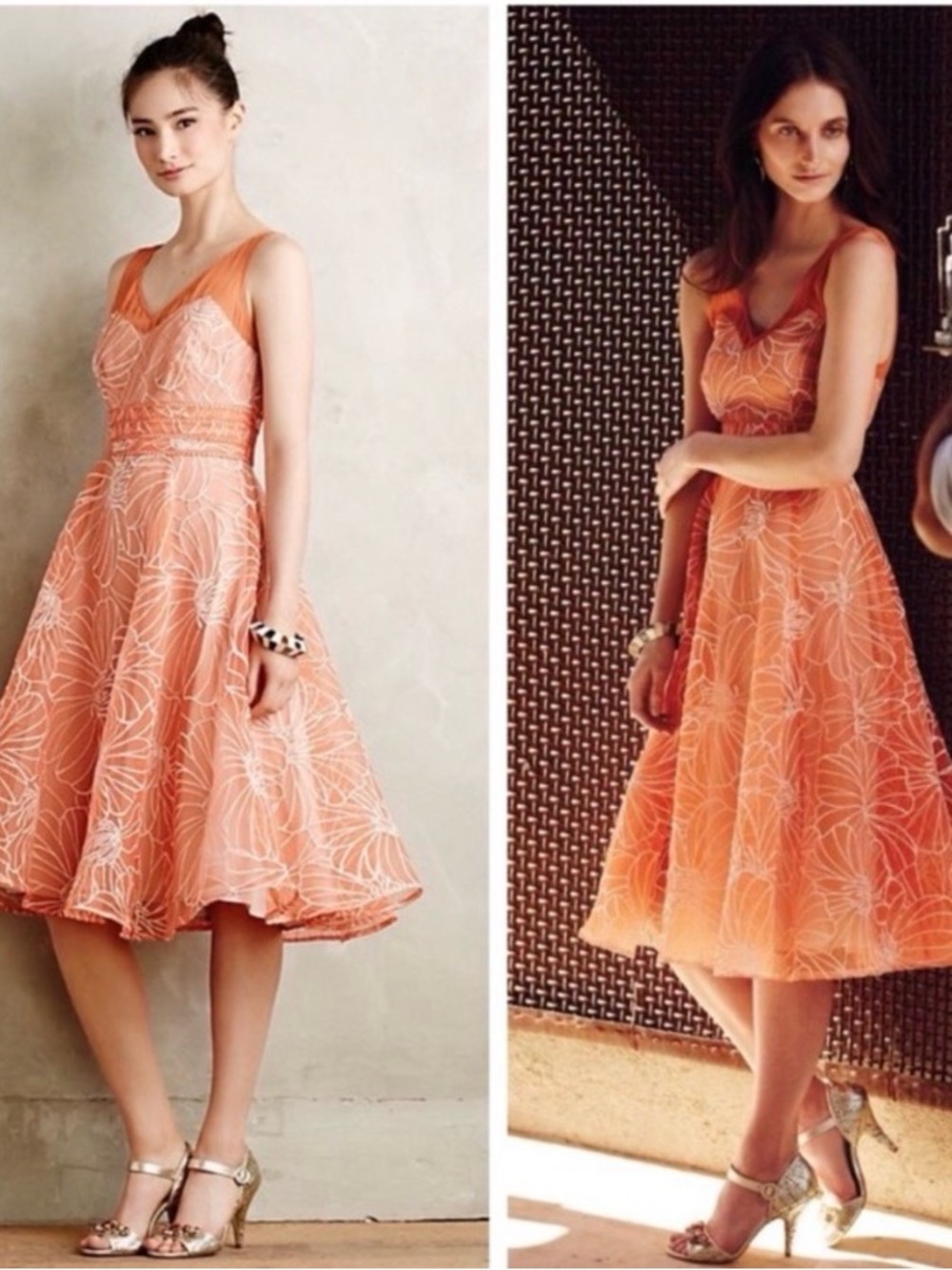 Vibrant Orange Fit & Flare with White Floral Embroidery